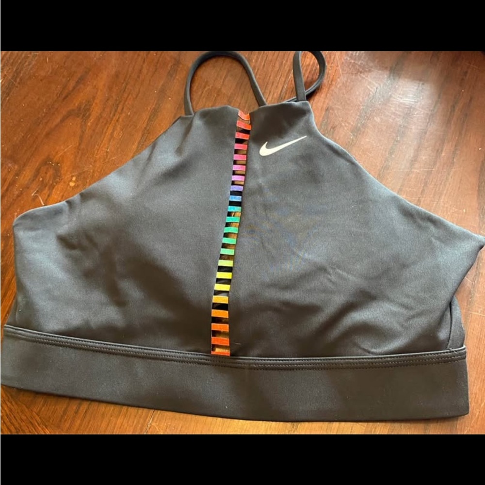 Nike Women's Black Sports Bra with Rainbow Stripe